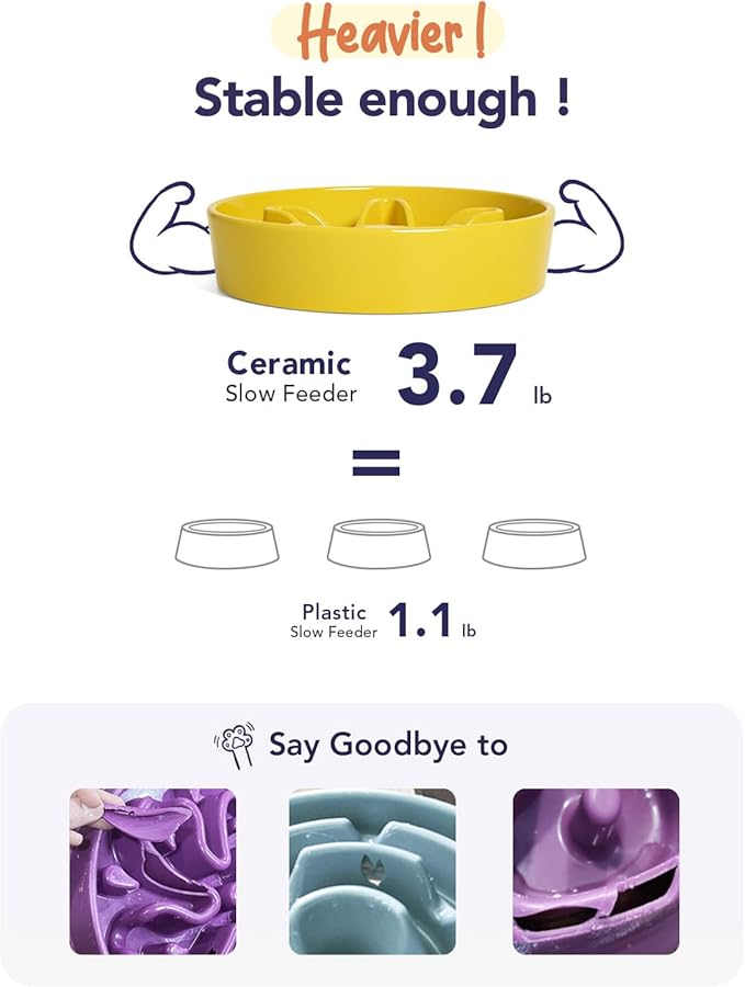LE TAUCI Slow Feeder Dog Bowls Ceramic, 3 Cups Slow Feeding Dog Bowl Medium Large Breed, Maze Dog Bowl for Fast Eaters, Dog Dishes to Slow Down Eating, Puzzle Dog Food Bowl, Dog Maze Bowl, Star Yellow
