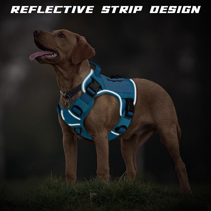 WINGOIN Blue Tactical Dog Harness for Large Dogs No Pull Adjustable Pet Harness with Handle Reflective K9 Military Service Dog Vest for Walking Hiking Training (XL)
