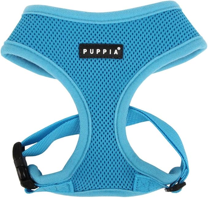 Puppia Soft Dog Harness No Choke Over-The-Head Triple Layered Breathable Mesh Adjustable Chest Belt and Quick-Release Buckle, Sky Blue, X-Small