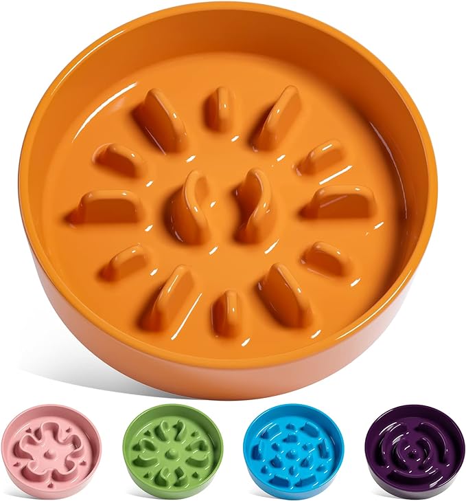 LE TAUCI Ceramic Slow Feeder Dog Bowls Small Breed, 0.6 Cups Dog Food Dish for Fast Eaters, Puzzle Bowl for Small Dogs and Cats,Orange