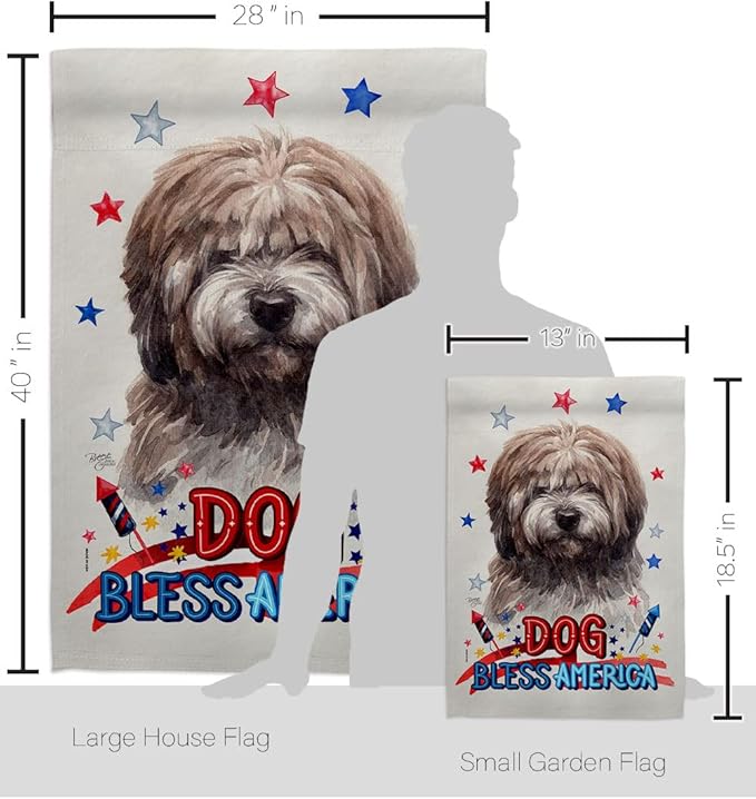 Breeze Decor Patriotic Brindle Tibetan Terrier Garden House Flag-Kit Dog Puppy Spoiled Paw Canine Fur Pet Nature Farm Animal Creature Banner Small Yard Gift Double-Sided, Made in USA