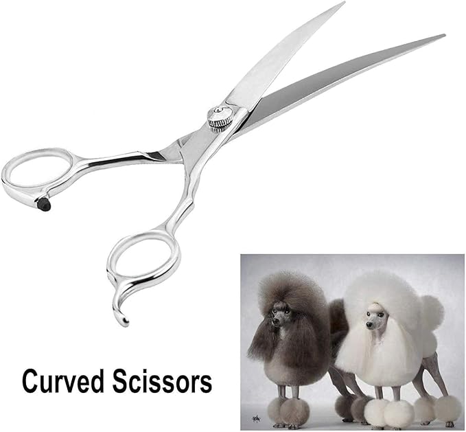 Dog Grooming Scissors,Pet Grooming Scissors with Thinning,Straight,Curved Down Shears great for Groomers,Home Grooming and Groomer Beginners (Scissors Kit with Tapered Tips)