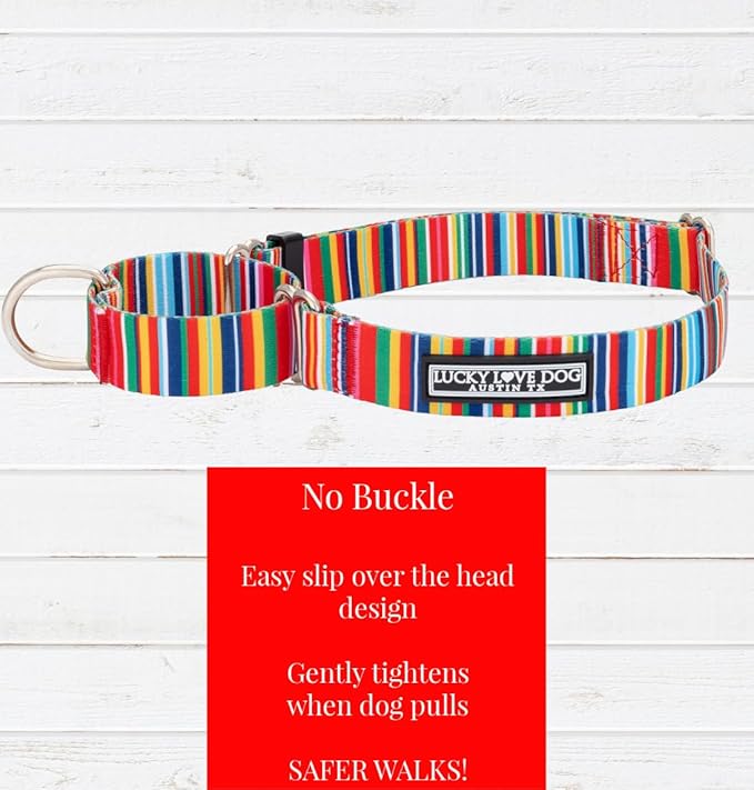 Lucky Love Dog Martingale Dog Collar - Adjustable, No-Slip, Durable, & Soft Webbing Dog Collar for Male and Female Dogs Ideal for Training & Walking - Stylish Hippie Pattern, Large Size