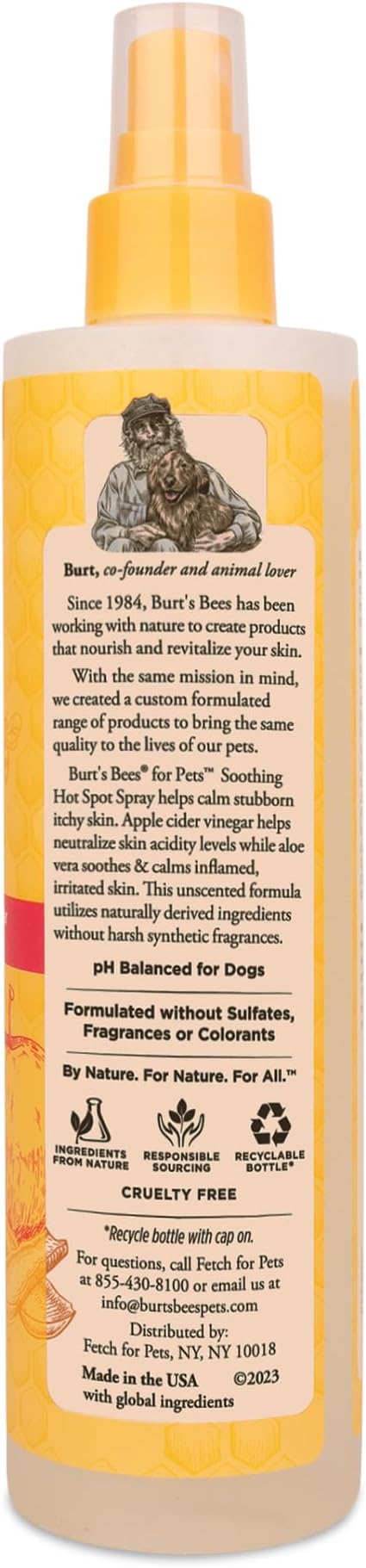 Burt's Bees for Pets Hot Spot Spray with Apple Cider Vinegar and Aloe Vera for Itchy Dogs, 95% Natural Origin Formulas, Itchy Skin Relief, 10 Fl Oz