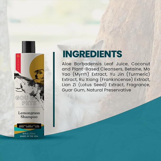 Holistic, Natural and Clean Pet Care Lemongrass Shampoo: Veterinarian Recommended - Hydrate Your Pet’s Coat With Our Hypoallergenic Shampoo For Dogs, Cats and Horses - Made in USA - 16 oz