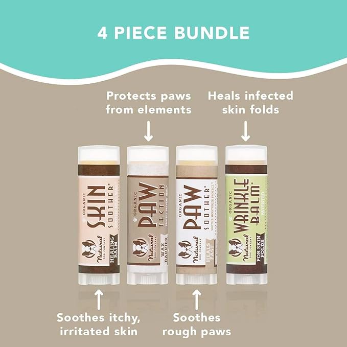 Natural Dog Company Powerhouse Bundle, Includes 4 Healing Balms that Relieve Skin Irritations, Cracked Paws and Dry Noses, Organic, All Natural Ingredients, 0.15oz Trial Sticks