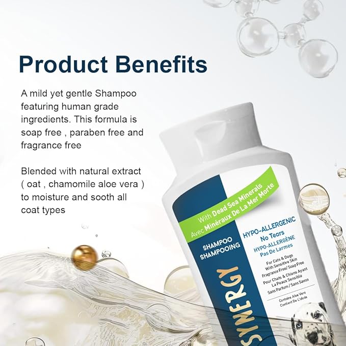 Pet Dog Shampoo Natural Dead Sea Mineral Rich, Aloe Vera, Moisturizing, Soothing, pH Balanced, Soap Free, Paraben Free, Fragrance Free – Hypo-Allergenic No Tears - (1) Bottle 16.5 FL OZ