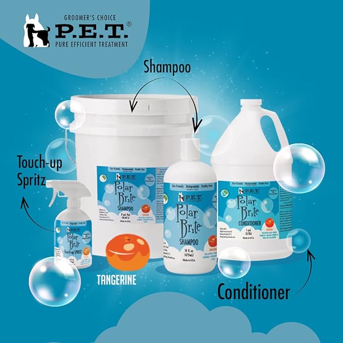 Polar Brite Tangerine Shampoo 16 Oz – Deep Cleaning & Whitening for All Coat Types, Made in USA by P.E.T.