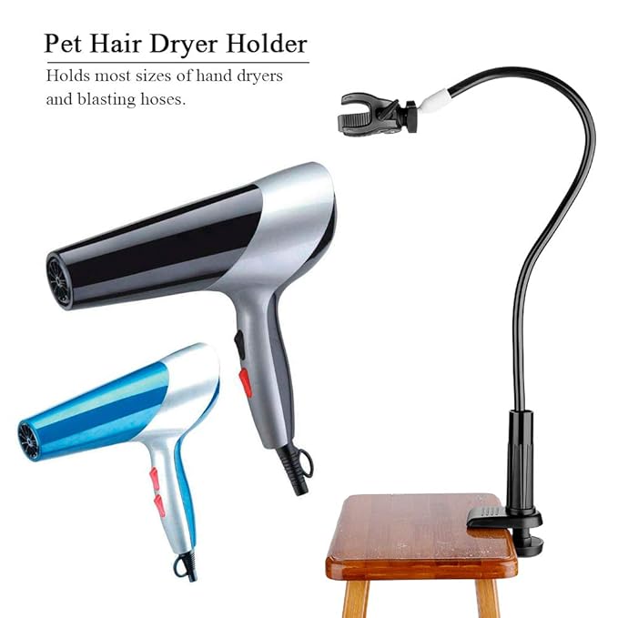 Dog Grooming Stand Holder, and Durable, Flexible Dog Cat Hair Dryer Holder, Hands-Free Holds Most Sizes of Hand Dryers Blasting Hoses