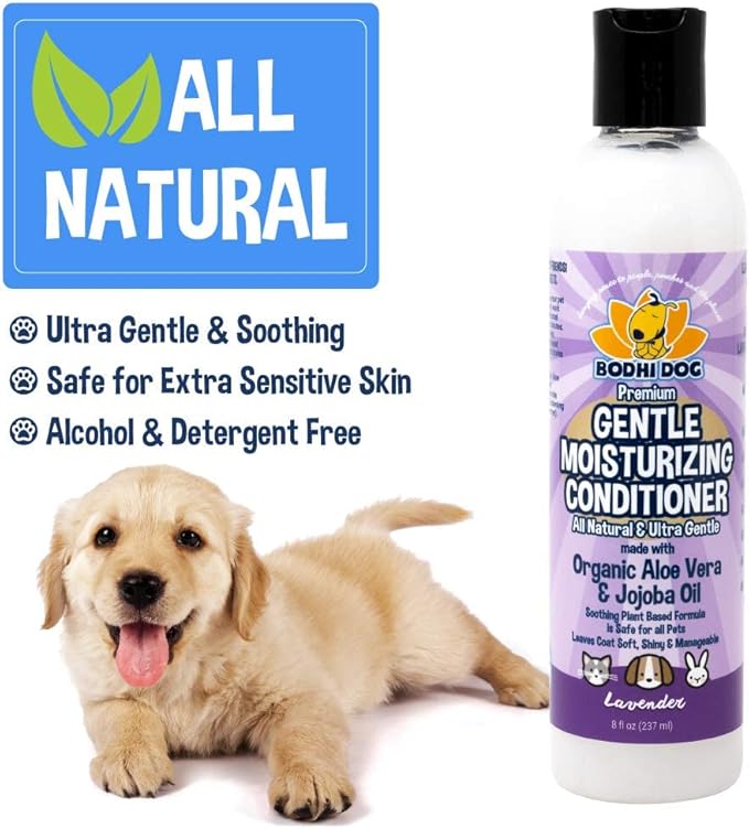 Bodhi Dog Gentle Moisturizing Dog Conditioner - Soothing Plant-Based Formula with Aloe Vera & Jojoba Oil - Hydrates & Softens Coat - Leaves Coat Soft Shiny & Manageable - Lavender Scent (8 Fl Oz)