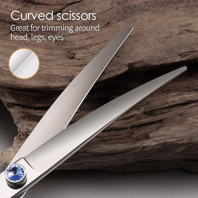 Left Handed Dog Grooming Scissors Kit 7.5 in Professional Curved Thinning Straight Shears 3pcs Set for Grooming Big Dogs Poodle Pet Japan 440C Stainless Steel(7.5'' Kit, 4Pcs)