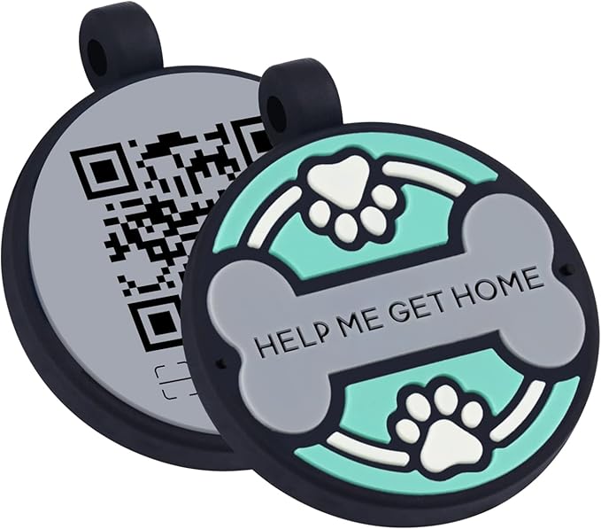 Upgraded Personalized Dog Tags Engraved with 3D QR Code for Dogs Cat Collar - Silicone Silent Pet Tag - Create Online Profile No APP Requirement (Green-Bone Black QR)