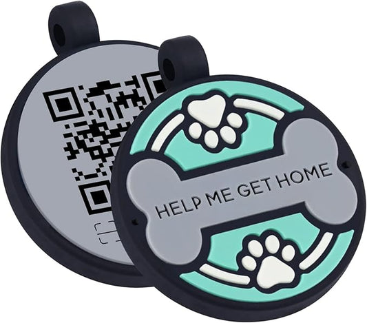 Upgraded Personalized Dog Tags Engraved with 3D QR Code for Dogs Cat Collar - Silicone Silent Pet Tag - Create Online Profile No APP Requirement (Green-Bone Black QR)