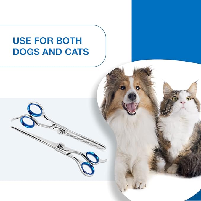 Laazar Pet Grooming Set - 7" Straight Pet Grooming Scissors & 6.5" Pet Thinning Shears with 42 Teeth | Professional Dog Shearing Scissors Kit | Use as Dog Shears, Cat Shears, Rabbit Shears