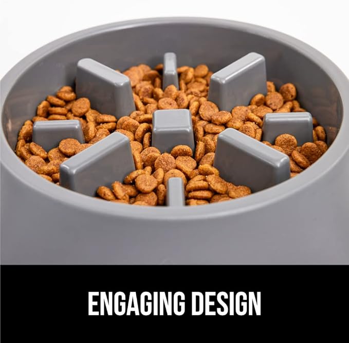 Gorilla Grip Slow Feeder Dog and Cat Bowls, Interactive Puzzle Toy for Dogs and Cats Food Training, Keeps Pets Busy and Prevents Puppy Overeating, Large, Small Breeds, 100% BPA Free, 4 Cup Gray