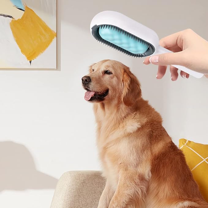 Cat Hair Brush 4 in 1, Pet Hair Removal Comb Universal Pet Knots Remover Multifunctional Dog Cleaning Brushes with Finger Cover for Short-Hair Pets Grooming Matted Fur (Blue)