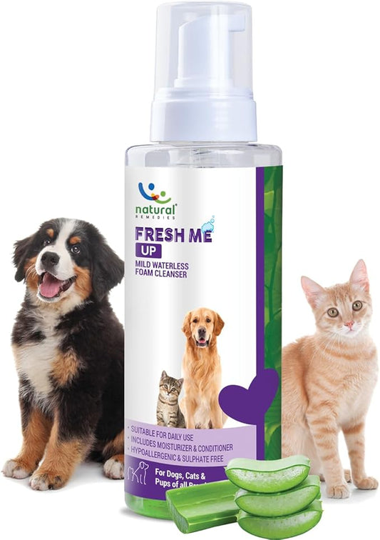 Natural Remedies Fresh Me Up Waterless Mild Foam Cleanser for Dogs and Cats - Dry Shampoo - Grooming Bath Supplies- Pet Deodorizer, Lick Safe, Hypoallergenic & Sulphate Free, All Breeds, 15.21 fl. oz.