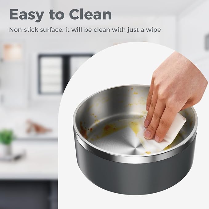 Stainless Steel Dog Bowls for Large Dogs, 64 Ounces/8 Cup Dog Food and Water Bowl, Double Wall Weighted Dog Dish, Rustproof Metal Pet Bowls with Non Slip Silicone Base