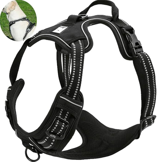 OLizee® New No Pull Dog Harness Outdoor Adventure Reflective Markings Pet Vest with Handle Adjustable Protective Nylon Walking Pet Harness Variety of Sizes and Colors,Black L