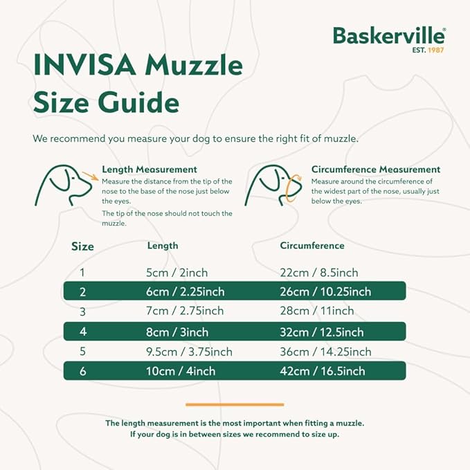 Baskerville INVISA Basket Dog Muzzle - Patented Humane Design with Facial Visibility, Padded Nose Band, Dog can Pant and Drink, Prevents Biting and Scavenging. Muzzle for Medium-sized Dogs (Size 4)