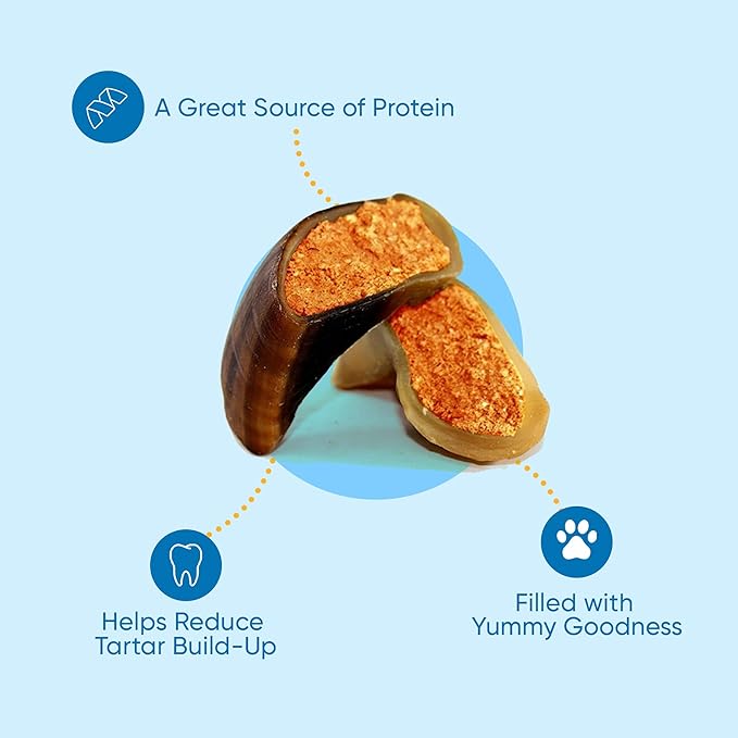 Filled Cow Hooves for Dogs, Delicious Cheese & Bacon Flavor, Stuffed Natural Beef Hoof Dog Chews, Tasty Treats for Dog, Made from Premium Brazilian Cattle, Pack of 10 Count