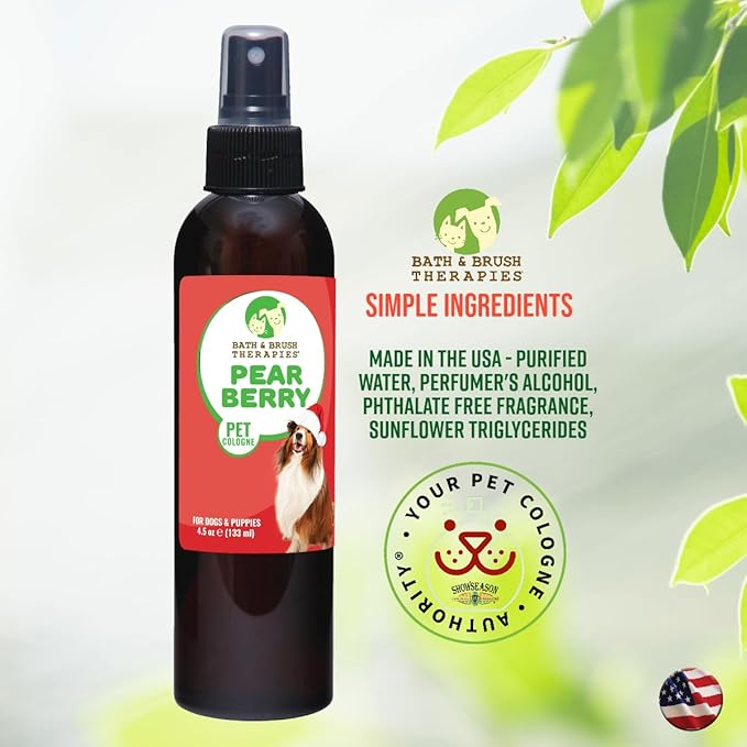 Bath & Brush Therapies® Pear Berry Pet Cologne 4.5 oz. For Dogs | Long-Lasting Odor Eliminator | Cruelty-Free | Paraben-Free | Biodegradable | Made in The USA