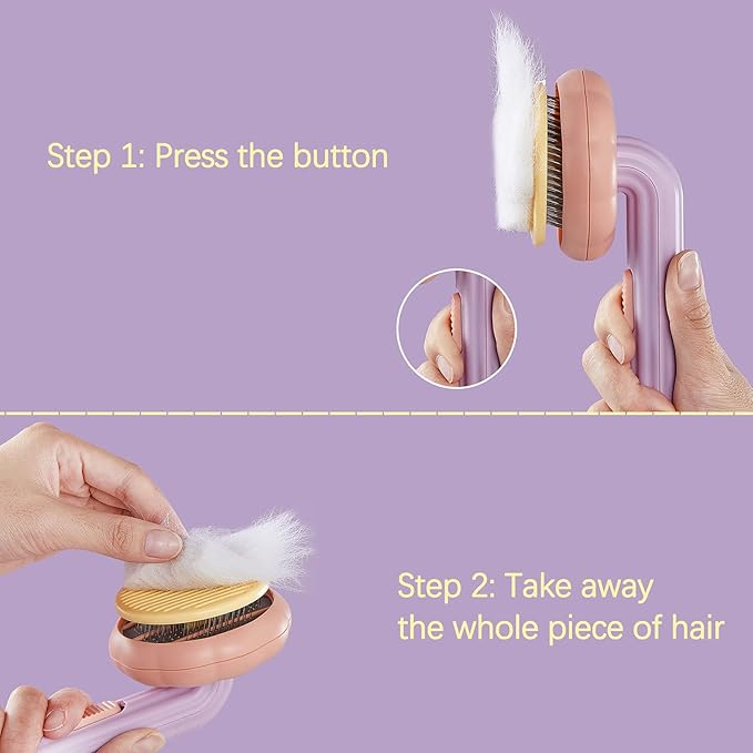 Cat Grooming Brush Dog Brush for Shedding Pet Pin Brushes for Long and Short Hair Self Cleaning Slicker Brush Gently Removes Loose Undercoat for Cats and Dogs, Orange and Pink