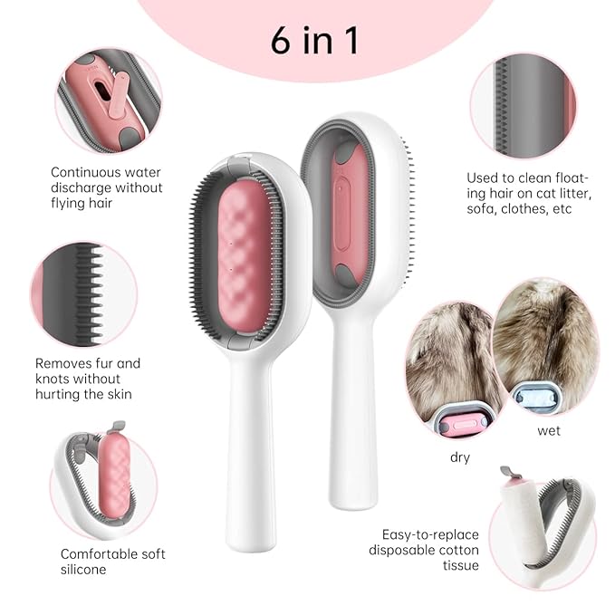 Cat Brush with Water Tank Pet Hair Removal Comb Slicker Brushes for Dogs Cats Grooming Tool Removes Loose Undercoat Mats Tangled Hair Brush for Pet Massage (LongHaired Pink)