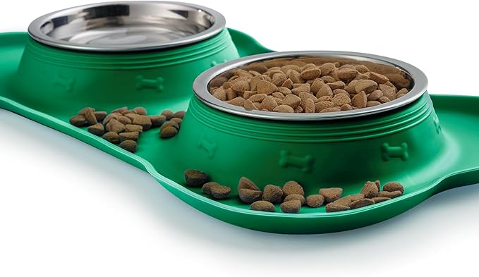 Hubulk Pet Dog Bowls 2 Stainless Steel Dog Bowl with No Spill Non-Skid Silicone Mat + Pet Food Scoop Water and Food Feeder Bowls for Feeding Small Medium Large Dogs Cats Puppies (Medium, Hunter Green)