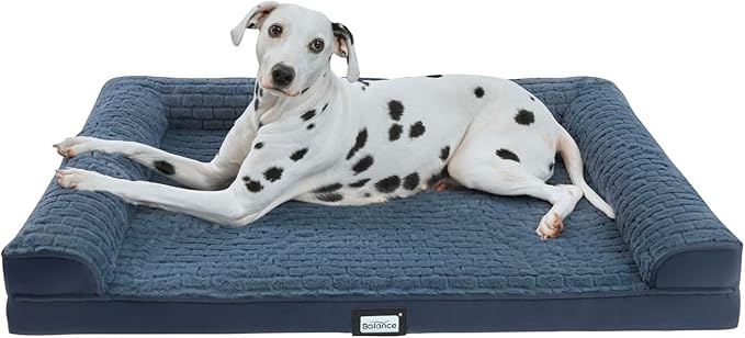 BALANCE Orthopedic Dog Bed, Egg Crate Foam Dog Couch for Pet Sleeping, Pet Sofa with Removable Washable Cover & Nonskid Bottom, Comfy Dog Bed for Extra Large Dog, Blue