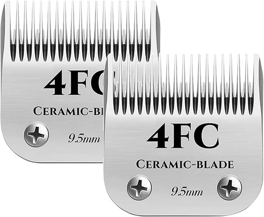 AIJALY 2pcs 4FC Blades Detachable Dog Grooming Ceramic Blades Compatible with Andis Dog Clippers，Replacement Blade Compatible with Wahl/Oster A5, KM Series Clippers,Size 4FC Cut Length 3/8"(9.5mm)