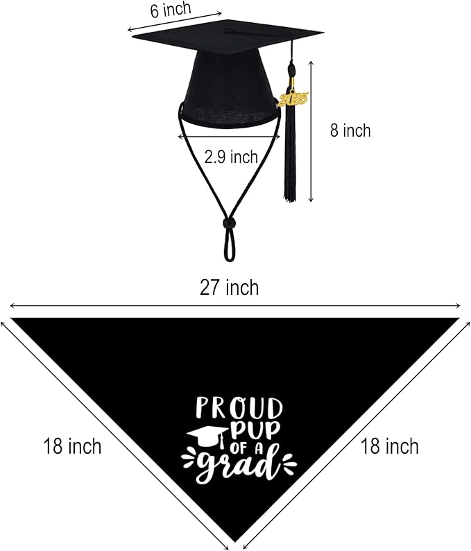 Dog Graduation Bandana and Cap with 2025 Black Tassel - Outfits Costumes for Proud Pup of A Grad Gift Supplies