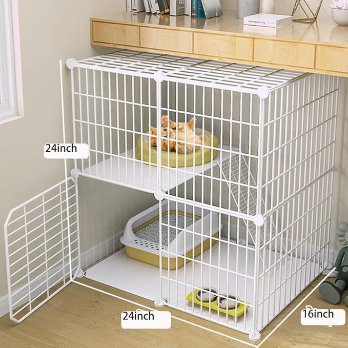 Cat Cage Indoor DIY Cat Playpen Detachable Metal Wire Kennels Cat Cage Indoor Cat Enclosures DIY Cat Playpen Metal Kennel (2 Tier)
