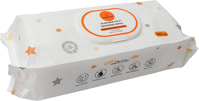Aurora Pet Wipes – 100% Natural, Plant-Based Hypoallergenic Grooming Wipes for Dogs & Cats – Extra-Durable, Large & Thick for Effortless Cleaning (Unscented, 200 Count)