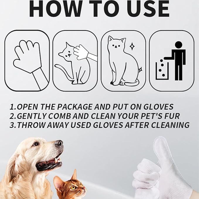 Coldcool 6 PCS Pet Bathing Wipes for Dogs and Cats, Cleaning， Deodorizing Grooming Gloves, Wipes Gloves for Dog and Cat Fur Face, Ear, Eye, Paws Cleaning Wipes Pet Wash Free Gloves