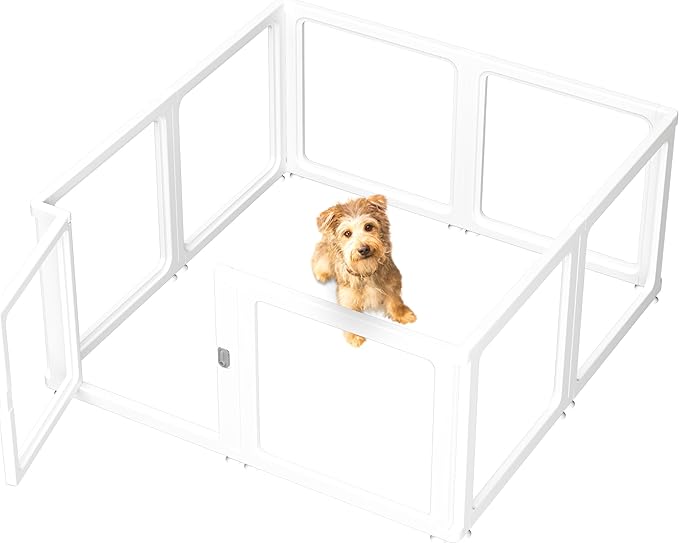 Citylife Dog Playpen with Door Clear Pet Playpen for Indoor Outdoor Easy to Install and Remove Puppy Playpen for Dogs, Cats, Bunnies, Pigs, 8 Panels