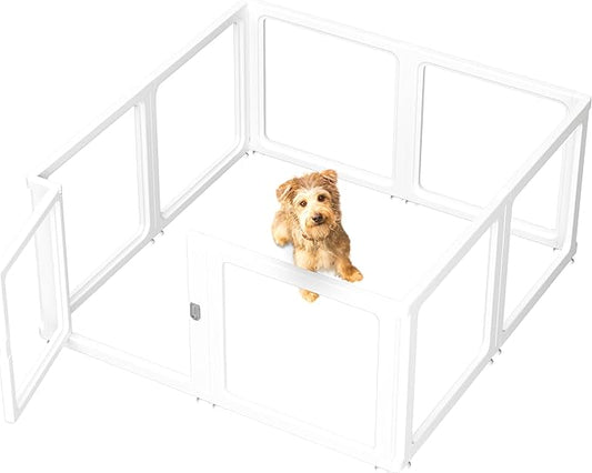 Citylife Dog Playpen with Door Clear Pet Playpen for Indoor Outdoor Easy to Install and Remove Puppy Playpen for Dogs, Cats, Bunnies, Pigs, 8 Panels