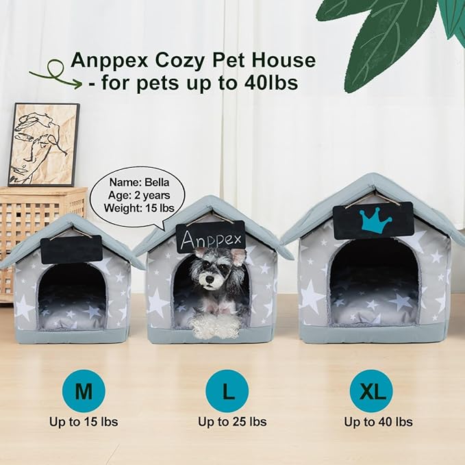 ANPPEX Cozy Dog House Indoor,L Size Indoor Dog House for Small and Medium Dogs,Covered Dog Bed with Cushion,Grey
