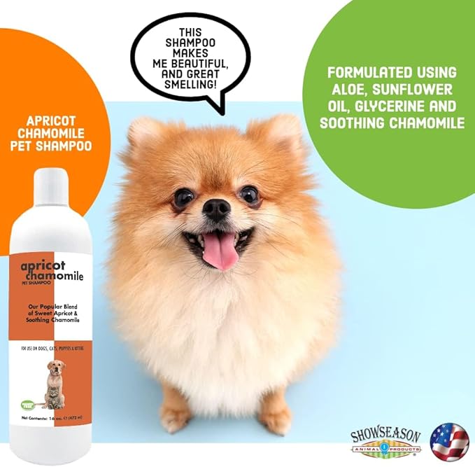 Apricot Chamomile Pet Shampoo for Dogs & Cats 16 oz. | Cruelty-Free | Paraben-Free | Biodegradable and Non-Toxic | Made in The USA
