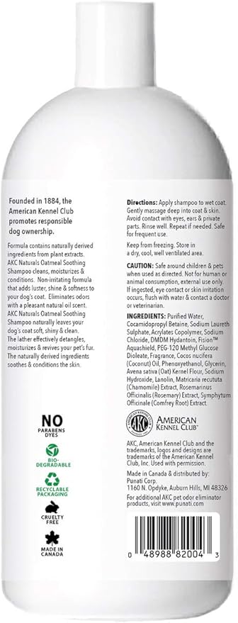 Naturals Dog Shampoo - Eliminates Odor, Moisturizes & Conditions - Non-Irritating Formula - Soothing Oatmeal - 16 Ounce