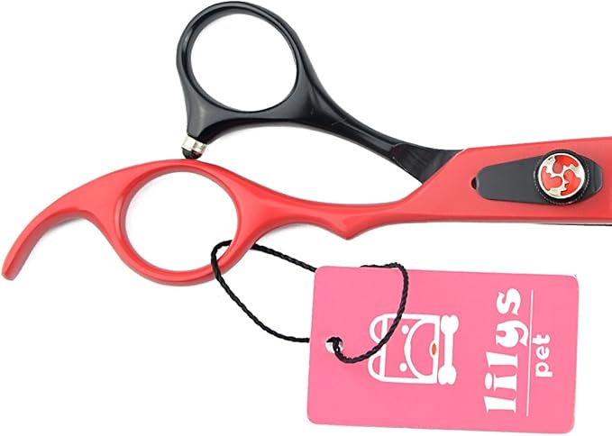 LILYS PET HIGH-END SERIES 8-Inch Japanese 440C Pet Dog Chunker Shears,Fishbone-shaped Big Tooth Professional Pet Grooming Chunker Scissors With Beautiful Red Screw (Black-Red)