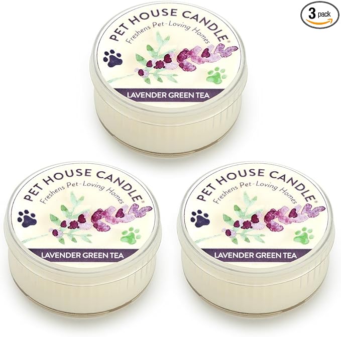 Pet House Mini Candles for Pet Odor, Plant Based, Dog and Cat Friendly Scented Candles, Lavender Green Tea Pack of 3