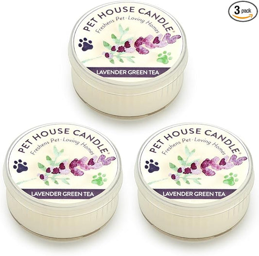 Pet House Mini Candles for Pet Odor, Plant Based, Dog and Cat Friendly Scented Candles, Lavender Green Tea Pack of 3