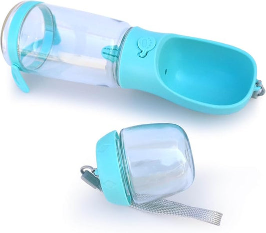 Dog Water Bottle with Food Container Holder, Travel Puppy Drinking Bowl, Portable Pet Water Dispenser, Patented Design, Food Grade Plastic 19 oz Water Bottle+100g Snack cans