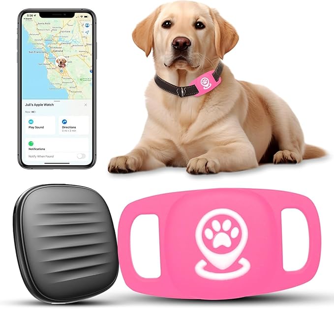 Smart Dog Tracker, Work with Apple Find My, Pet Tracking Tag with Enhanced Monitoring for Reliable Location Tracking, Not a GPS Device (Pink)