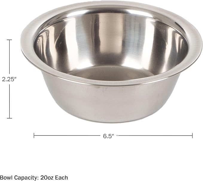 Set of 2 Stainless-Steel Dog Bowls - Cage, Kennel, and Crate Hanging Pet Bowls for Food and Water - 20oz Each and Dishwasher Safe by PETMAKER,Silver