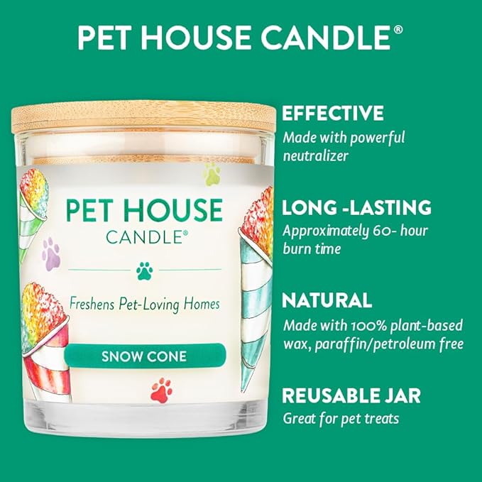 Pet House 9 oz Snow Cone Scented Pet Odor Candle, Clean Burning, Long Lasting, Plant Based Spring, Summer Scented Soy Candle, 60 Hour Burn Time