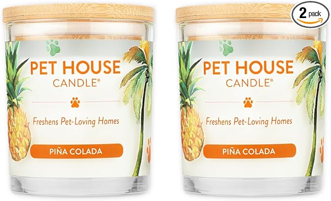 Pet House 9 oz Pina Colada Scented Pet Odor Candle, Clean Burning, Long Lasting, Plant Based Spring, Summer Scented Soy Candles, 60 Hour Burn Time, Pack of 2