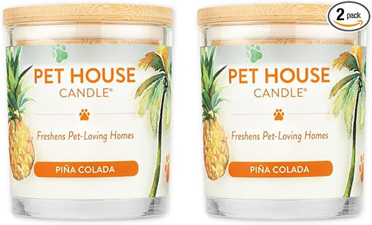 Pet House 9 oz Pina Colada Scented Pet Odor Candle, Clean Burning, Long Lasting, Plant Based Spring, Summer Scented Soy Candles, 60 Hour Burn Time, Pack of 2