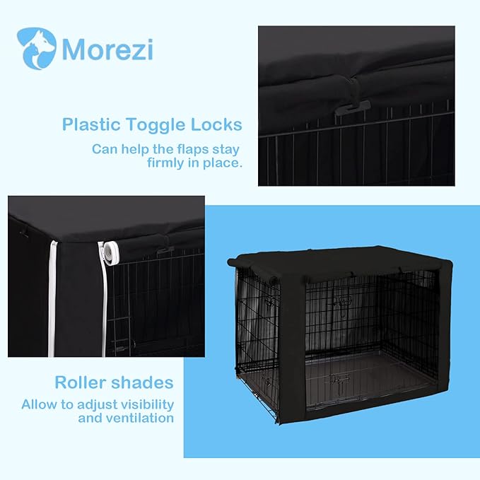 Dog Crate Cover for Wire Crates Kennel 2 Doors Heavy Duty Waterproof Windproof Soundproof Pet Cage Cover Home Decoration - Cover only - Black - Fits 42 Inch Crates
